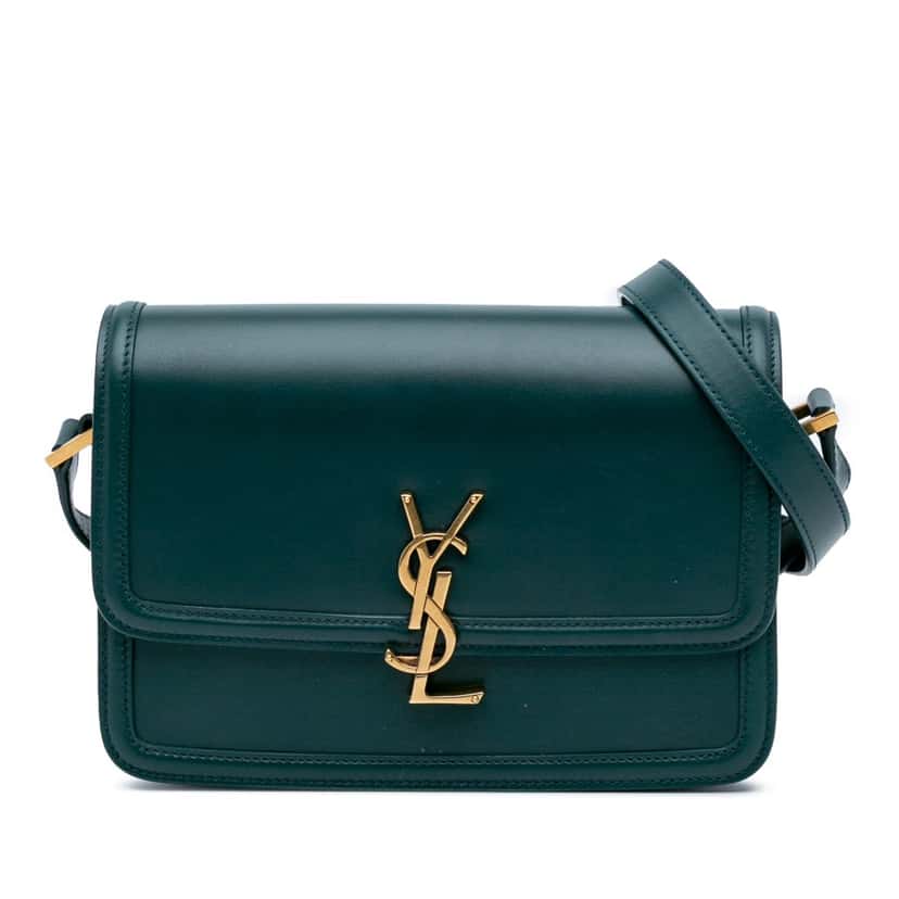 Saint Laurent Medium Leather Solferino Satchel In Box Green Leather Good condition - Front View