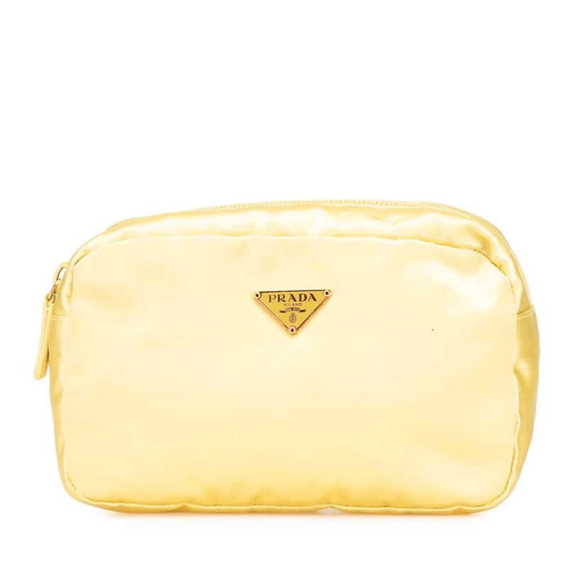Prada Raso Cosmetic Pouch Yellow Satin Good condition - Front View