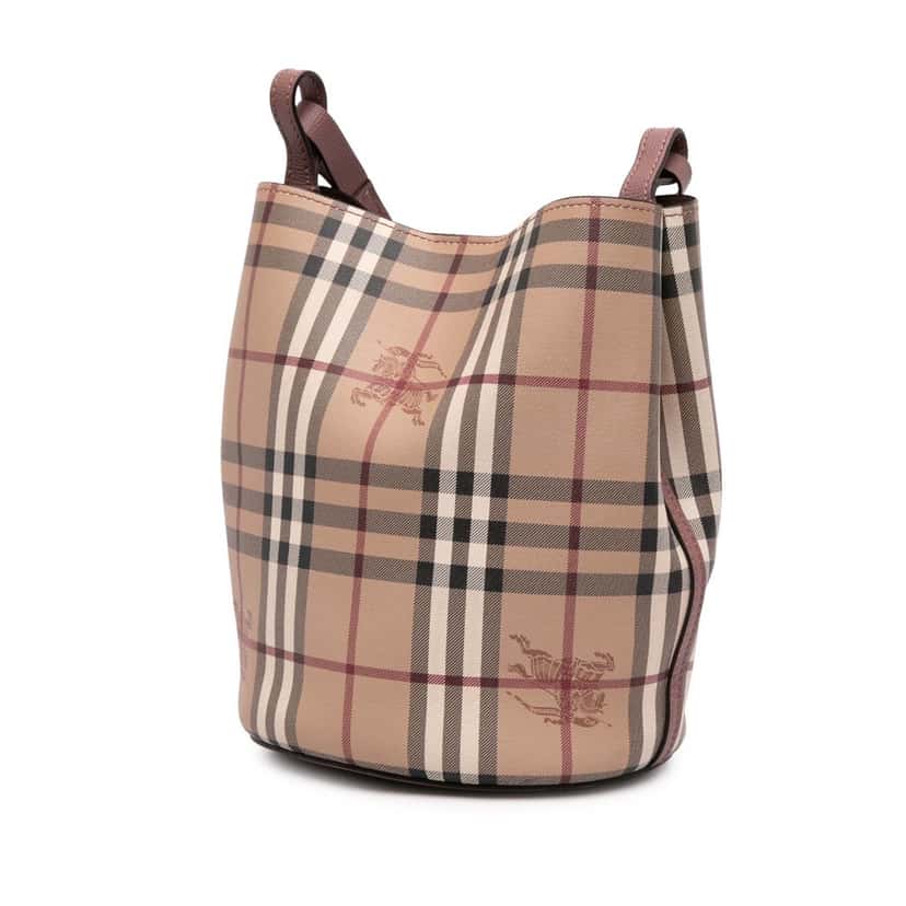 Burberry Haymarket Check Coated Canvas Lorne Bucket Bag Brown Canvas Good condition - Back View