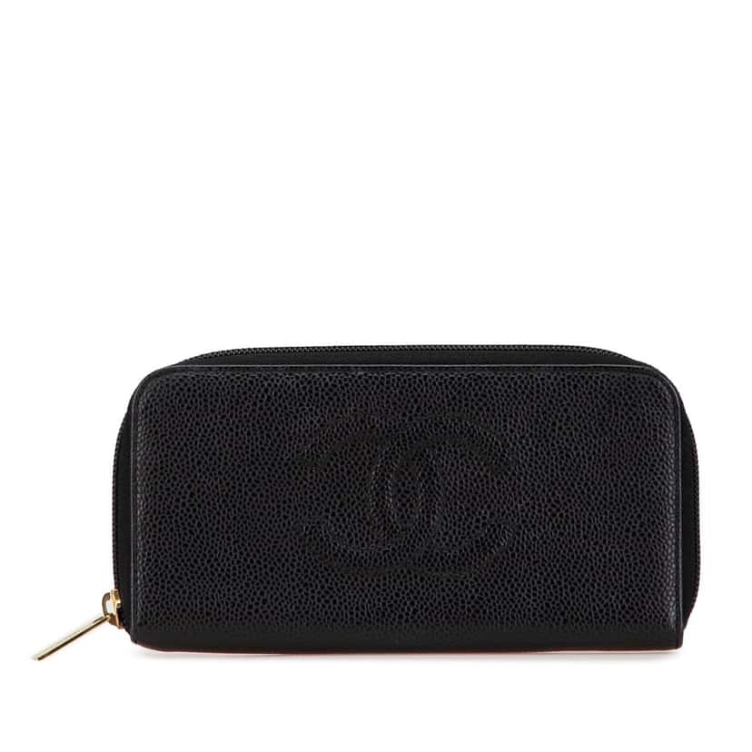 Chanel CC Caviar Zip Around Wallet Black Leather Good condition - Front View