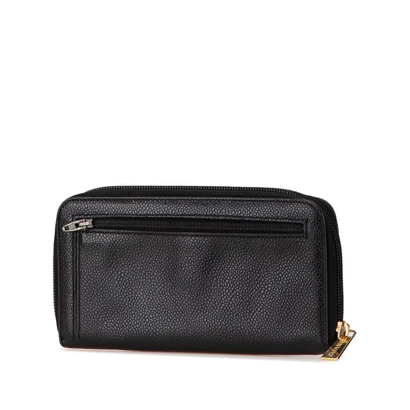 Chanel CC Caviar Zip Around Wallet Black Leather Good condition - Back View