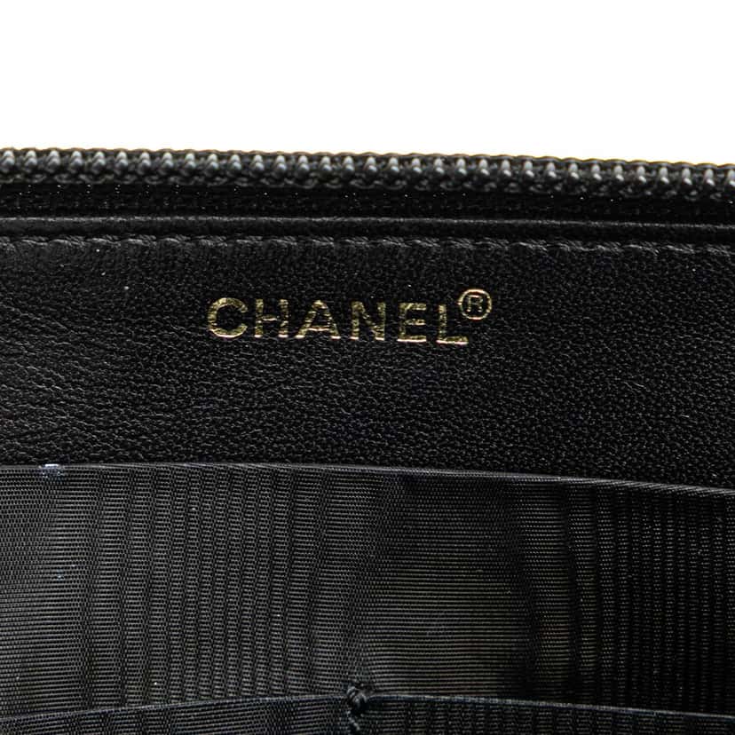 Chanel CC Caviar Zip Around Wallet Black Leather Good condition - Box View