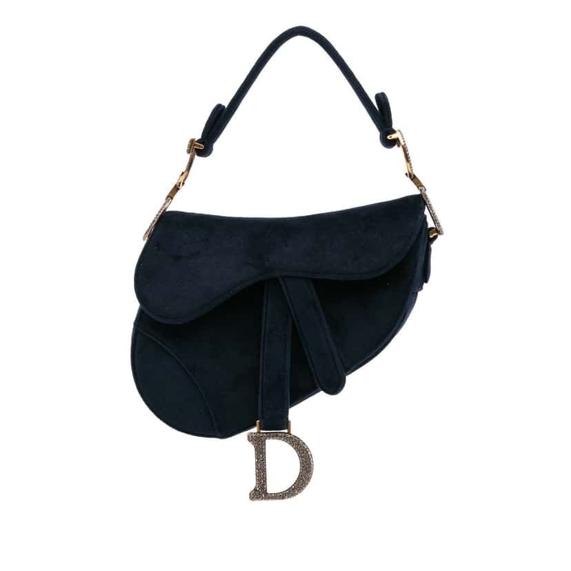 Dior Mini Velvet Crystal Embellished Saddle Bag Blue Velvet Good condition - Front View