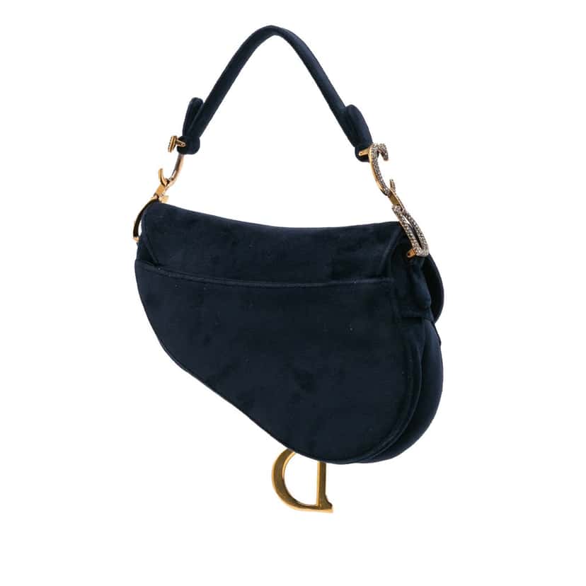 Dior Mini Velvet Crystal Embellished Saddle Bag Blue Velvet Good condition - Back View