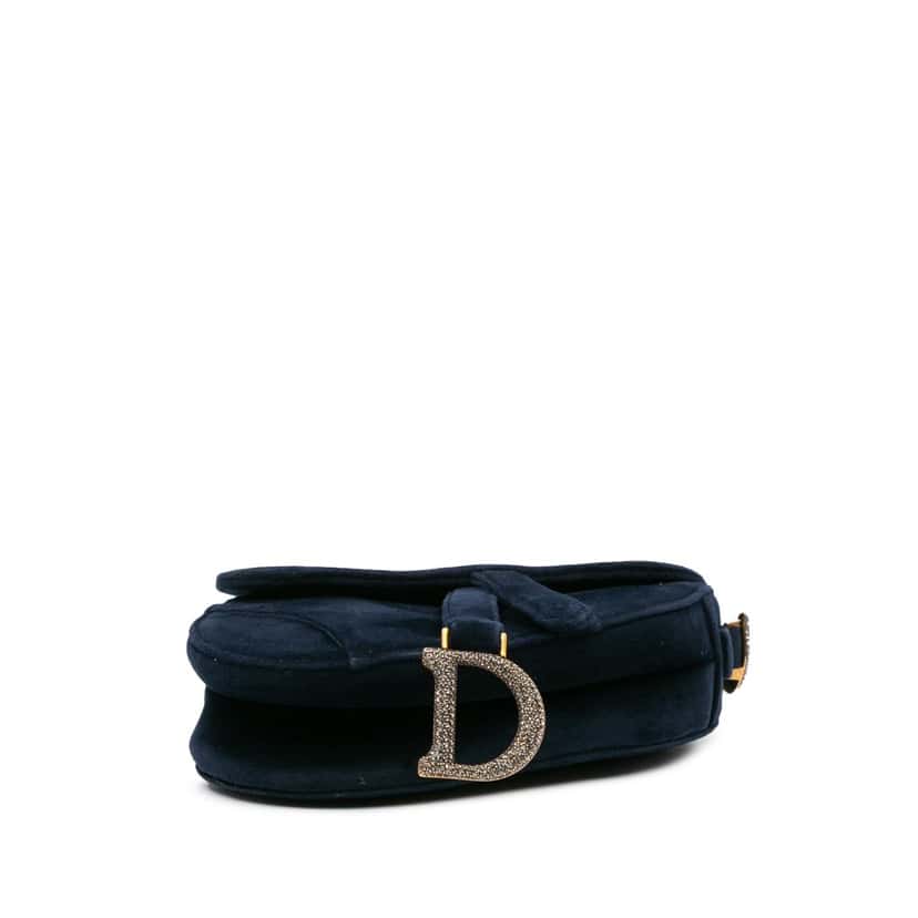 Dior Mini Velvet Crystal Embellished Saddle Bag Blue Velvet Good condition - Inside View