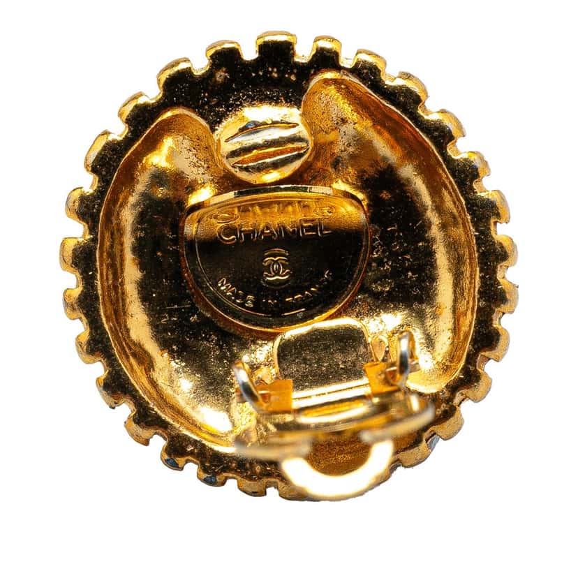 Chanel Gold Plated CC Round Clip On Earrings Gold Metal Good condition - Inside View