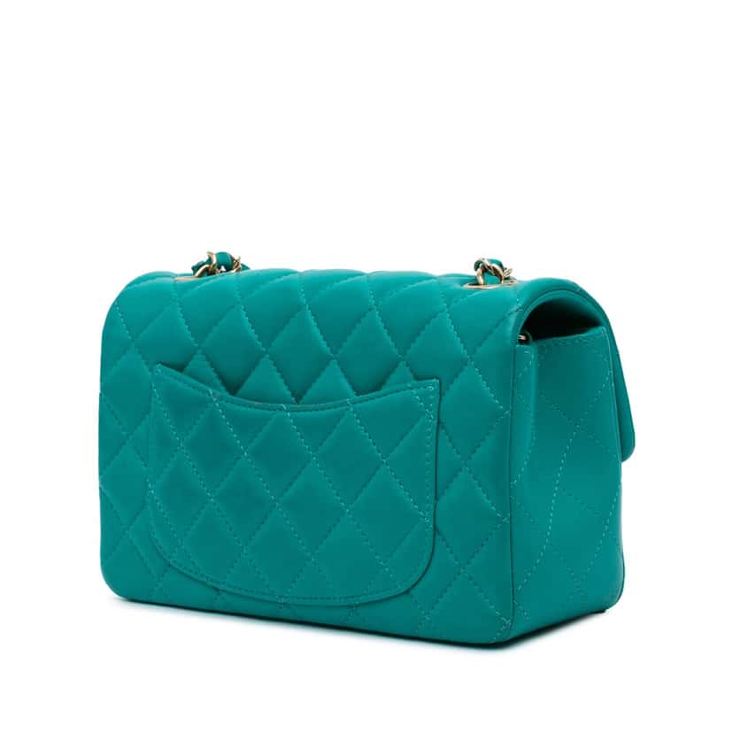 Chanel Mini Rectangular Classic Lambskin Single Flap Blue Leather Fair condition - Back View