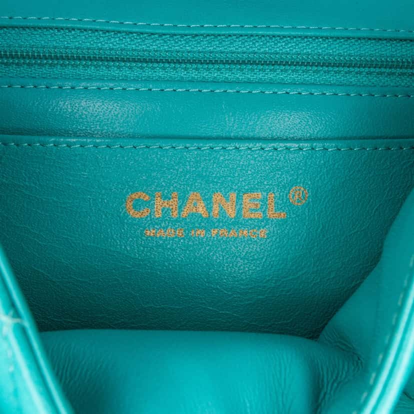 Chanel Mini Rectangular Classic Lambskin Single Flap Blue Leather Fair condition - Box View