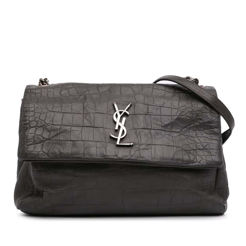 Saint Laurent Medium Croc Embossed Calfskin Monogram West Hollywood Crossbody Grey Leather Good condition - Front View