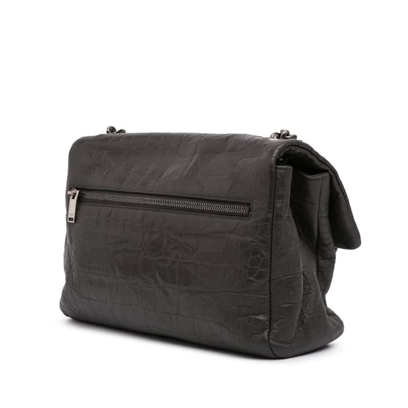 Saint Laurent Medium Croc Embossed Calfskin Monogram West Hollywood Crossbody Grey Leather Good condition - Back View