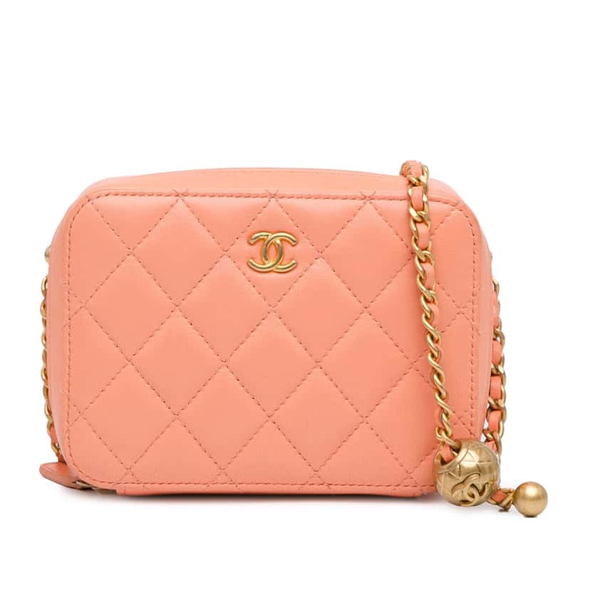 Chanel CC Quilted Lambskin Pearl Crush Camera Bag Orange Leather Good condition - Front View