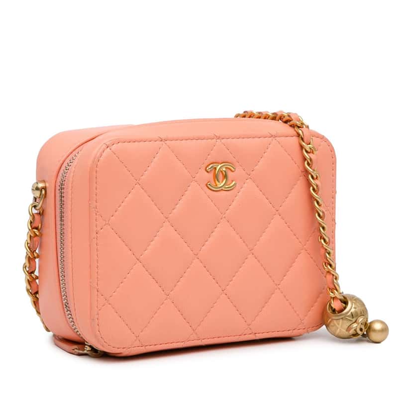 Chanel CC Quilted Lambskin Pearl Crush Camera Bag Orange Leather Good condition - Back View