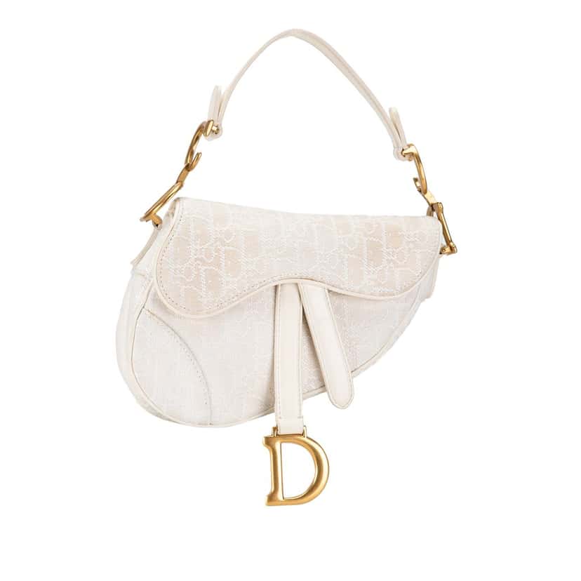 Dior Mini Oblique Canvas Saddle Bag White Canvas Very good condition - Back View