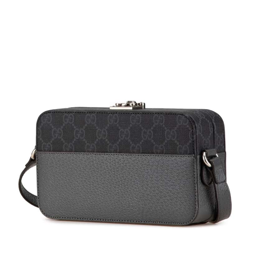 Gucci GG Supreme and Leather Cut Out Interlocking G Crossbody Grey Canvas Good condition - Back View