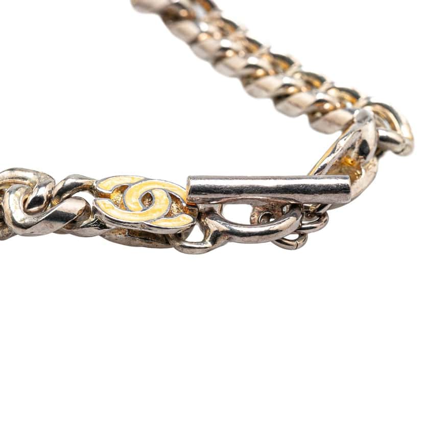 Chanel Silver Plated Enamel Logo Bracelet Silver Silver Good condition - Box View