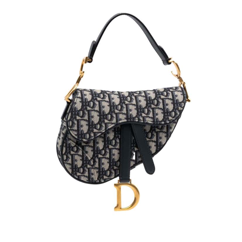 Dior Mini Oblique Canvas Saddle Bag Blue Canvas Good condition - Front View