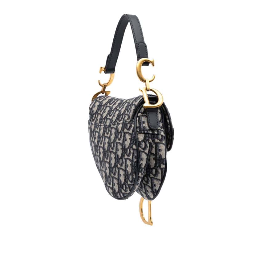 Dior Mini Oblique Canvas Saddle Bag Blue Canvas Good condition - Back View