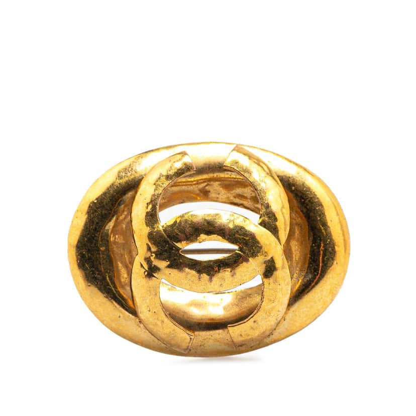 Chanel Gold Plated CC Oval Brooch Gold Metal Good condition - Front View