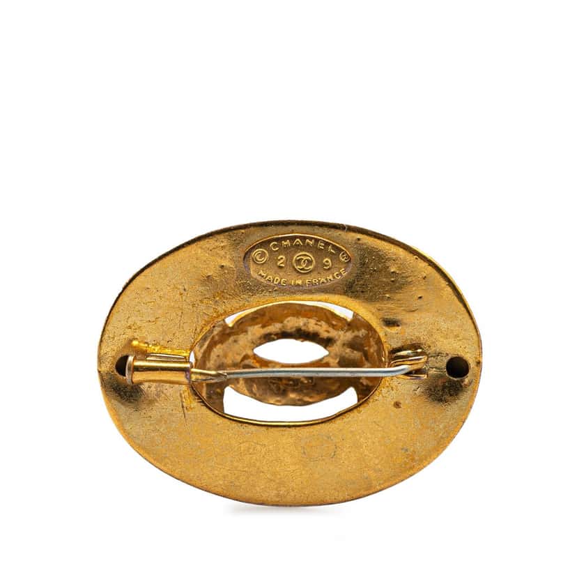 Chanel Gold Plated CC Oval Brooch Gold Metal Good condition - Back View