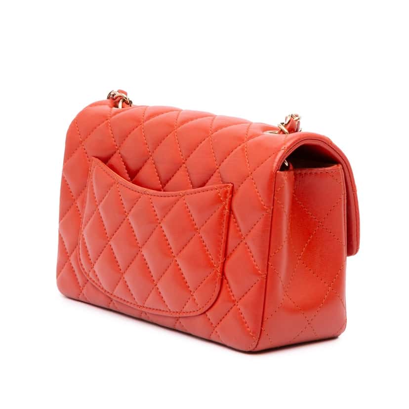 Chanel Mini Rectangular Classic Lambskin Single Flap Orange Leather Good condition - Back View