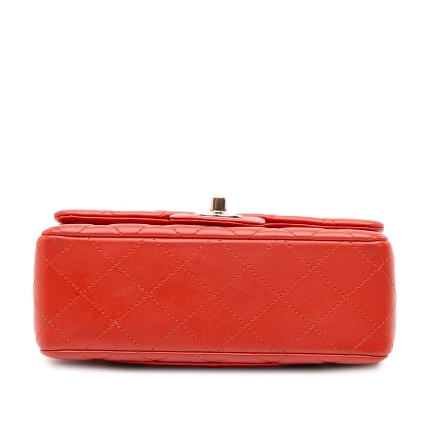 Chanel Mini Rectangular Classic Lambskin Single Flap Orange Leather Good condition - Inside View