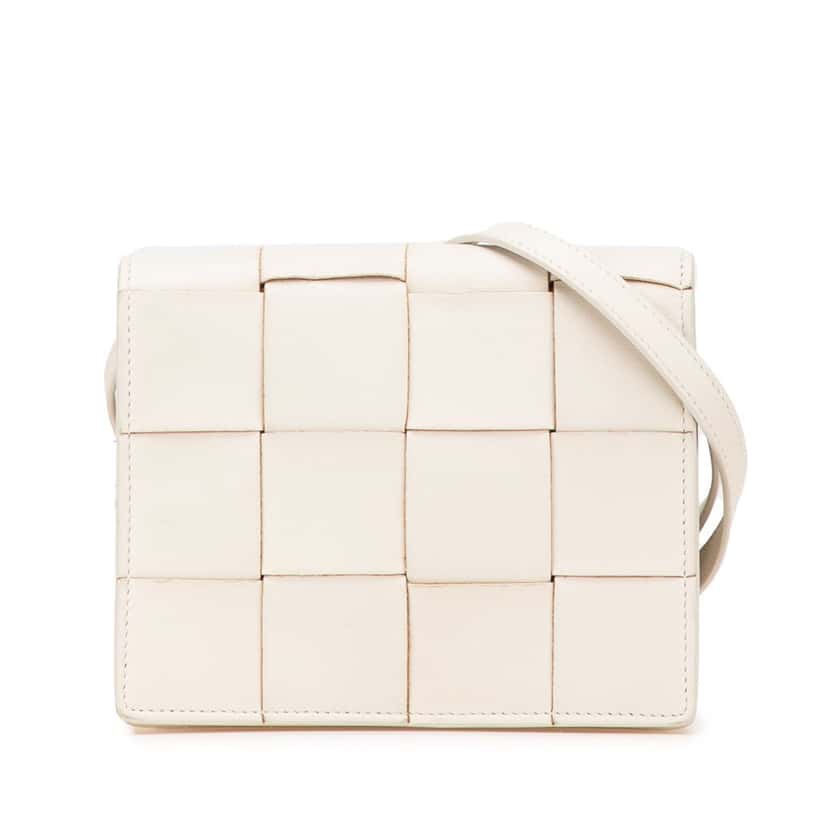 Bottega Veneta Mini Lambskin Maxi Intrecciato Cassette Crossbody White Leather Good condition - Front View