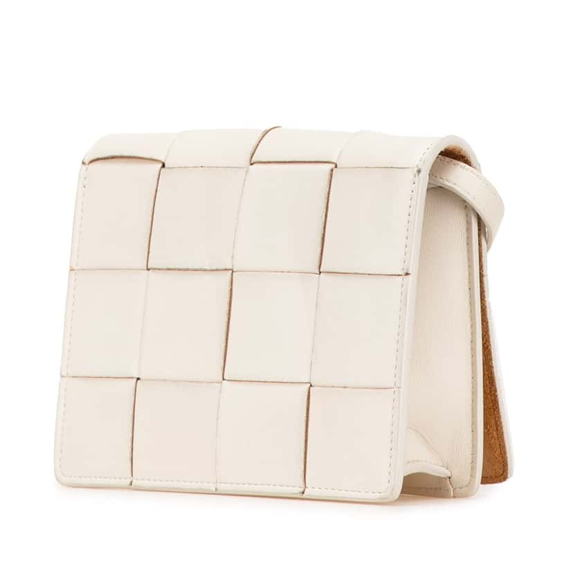 Bottega Veneta Mini Lambskin Maxi Intrecciato Cassette Crossbody White Leather Good condition - Back View
