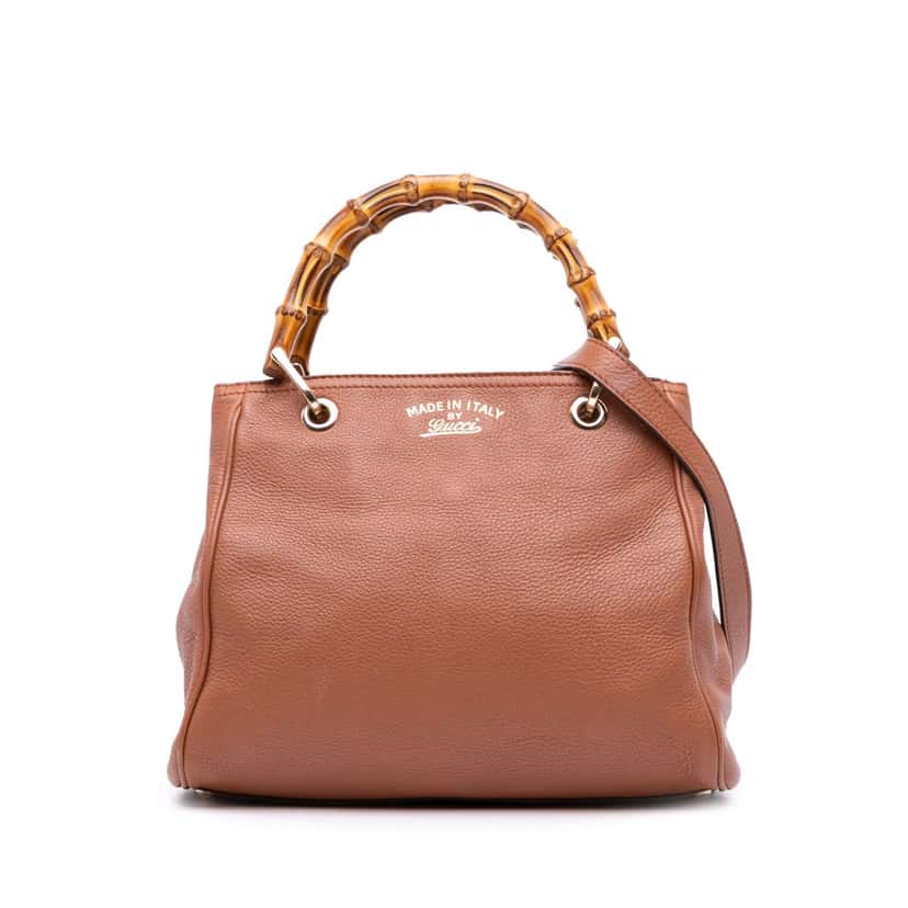 Gucci Small Calfskin Bamboo Shopper Satchel Brown Leather Good condition - Front View