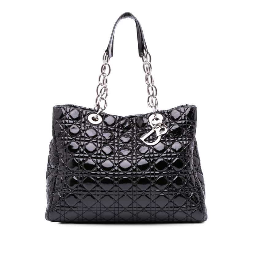 Dior Large Patent Cannage Lady Dior Soft Shopping Tote Black Leather Good condition - Front View