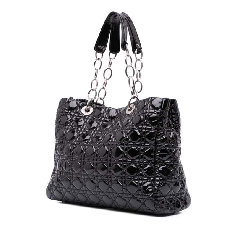 Dior Large Patent Cannage Lady Dior Soft Shopping Tote Black Leather Good condition - Back View