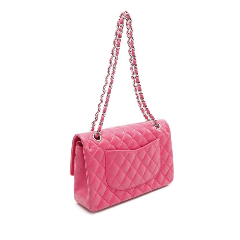 Chanel Medium Classic Lambskin Double Flap Pink Leather Good condition - Back View