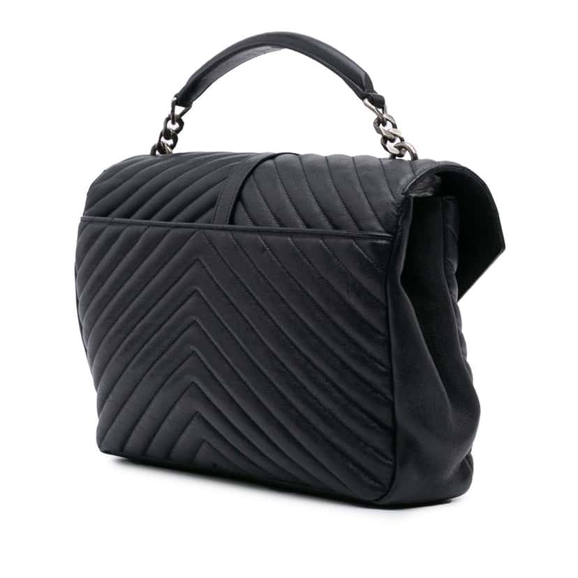 Saint Laurent Large Chevron Sheepskin Monogram College Satchel Blue Leather Good condition - Back View