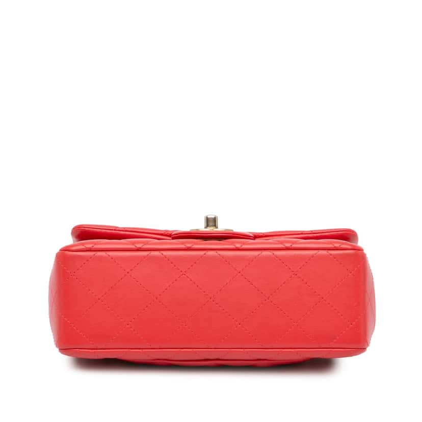 Chanel Mini Rectangular Classic Lambskin Single Flap Red Leather Good condition - Inside View