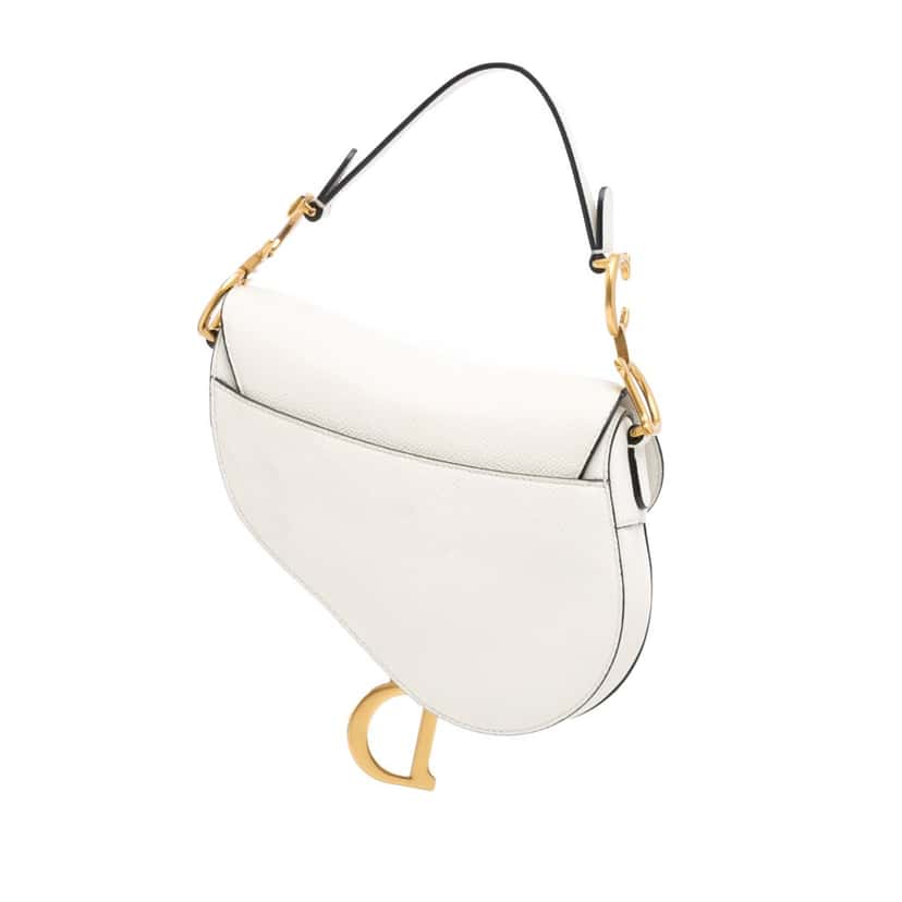 Dior Mini Grained Calfskin Saddle Bag White Leather Good condition - Back View