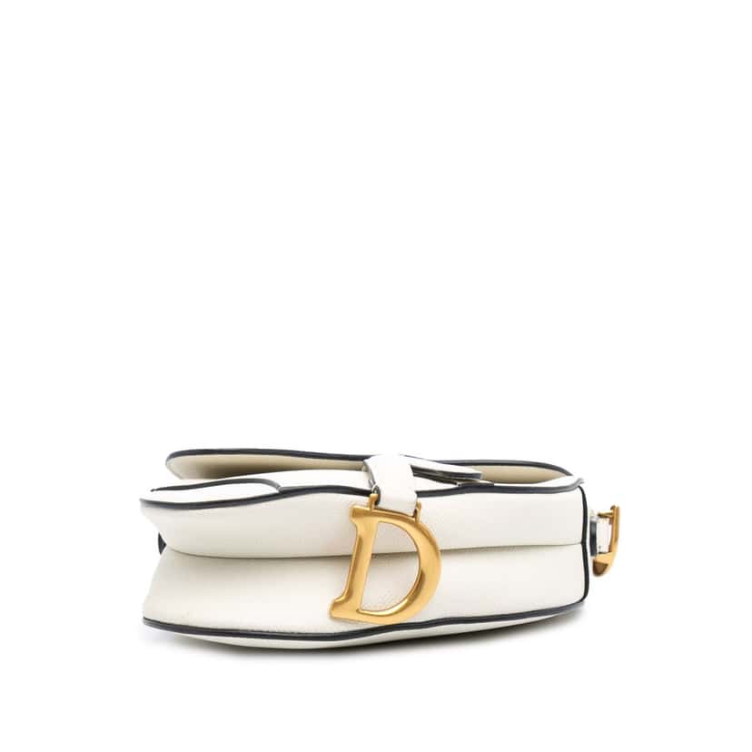 Dior Mini Grained Calfskin Saddle Bag White Leather Good condition - Inside View