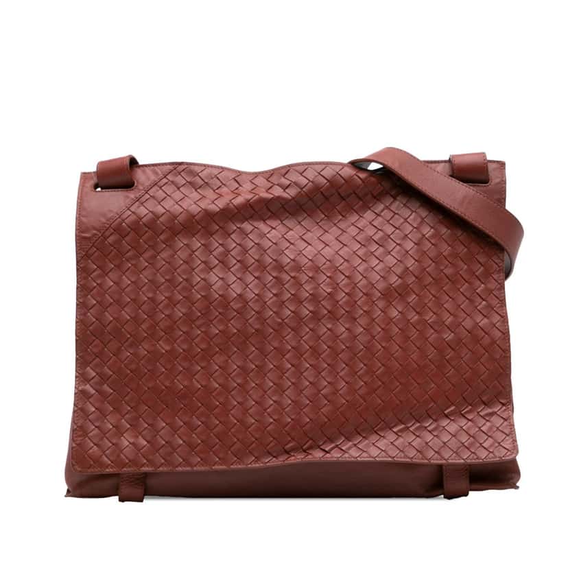 Bottega Veneta Nappa Intrecciato Flap Crossbody Red Leather Good condition - Front View