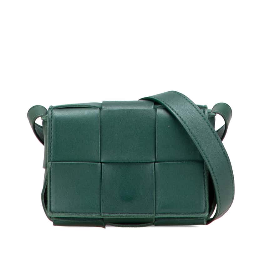 Bottega Veneta Candy Nappa Intrecciato Cassette Crossbody Green Leather Good condition - Front View