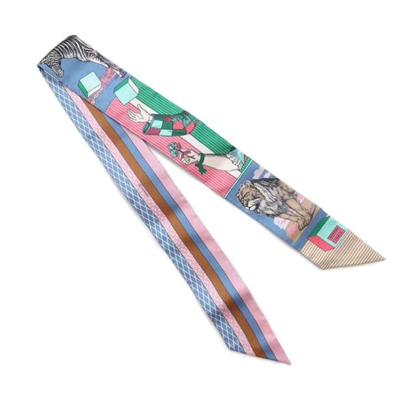 Hermès Grand Theatre Nouveau Silk Twilly Scarf Blue Silk Very good condition - Back View