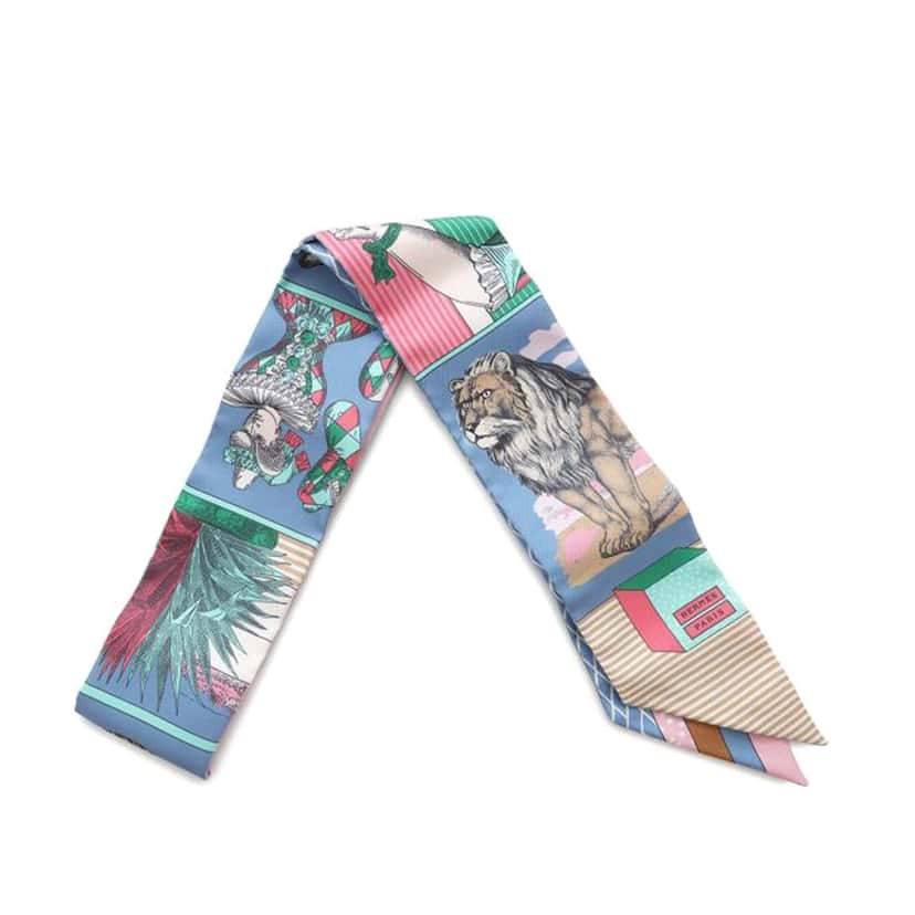 Hermès Grand Theatre Nouveau Silk Twilly Scarf Blue Silk Very good condition - Inside View