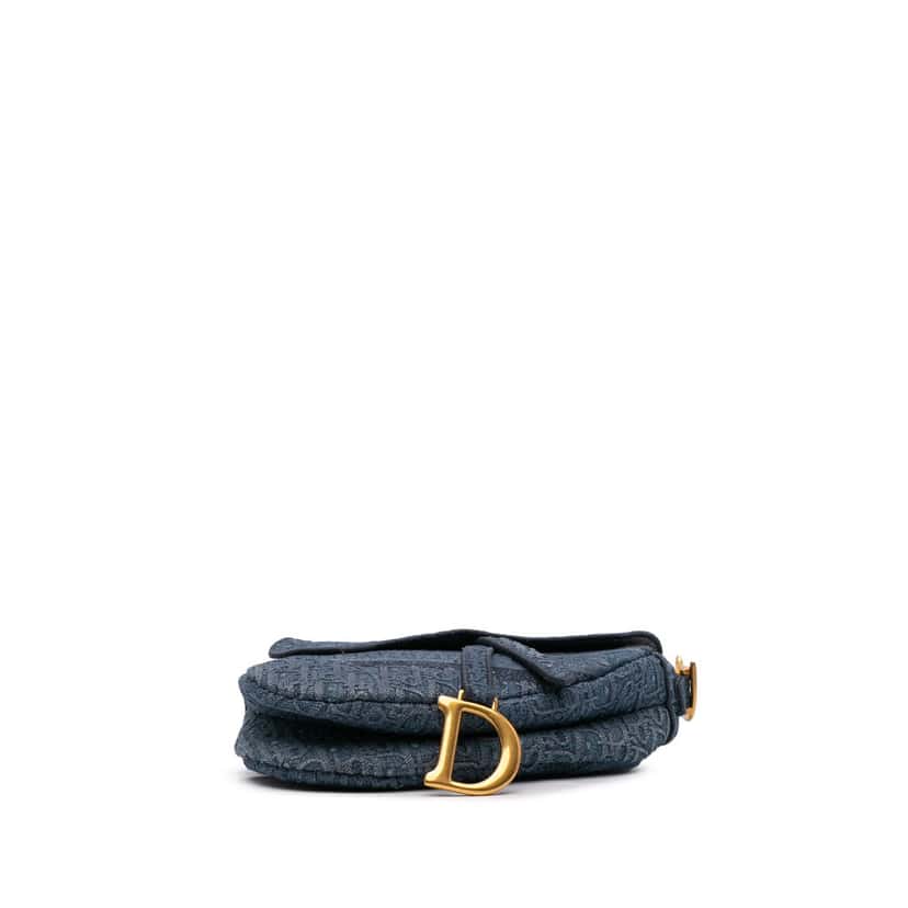 Dior Oblique Denim Embroidered Saddle Bag Blue Denim Good condition - Inside View