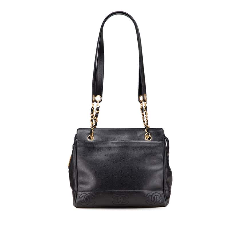 Chanel Triple CC Caviar Shoulder Bag Black Leather Good condition - Front View