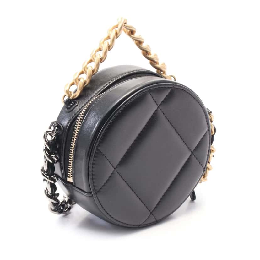 Chanel Lambskin 19 Round Clutch with Chain Black Leather Good condition - Back View