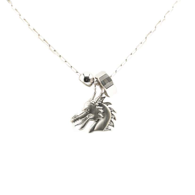 Hermès Palladium Plated Talismans Dragon H Pendant Necklace Silver Metal Good condition - Front View
