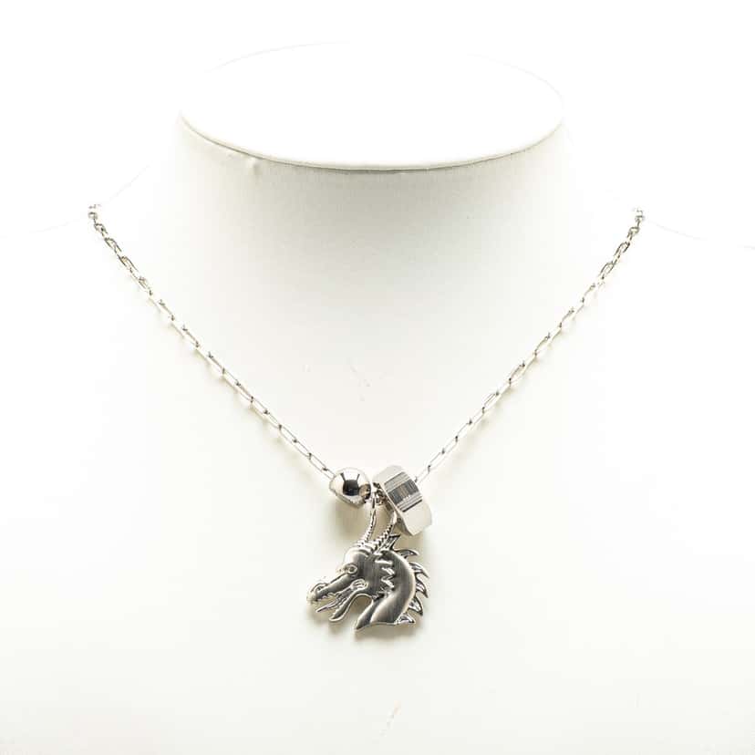 Hermès Palladium Plated Talismans Dragon H Pendant Necklace Silver Metal Good condition - Model View