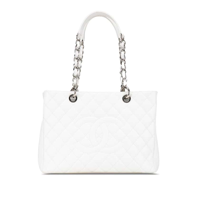 Chanel Caviar Grand Shopping Tote White Leather Good condition - Front View