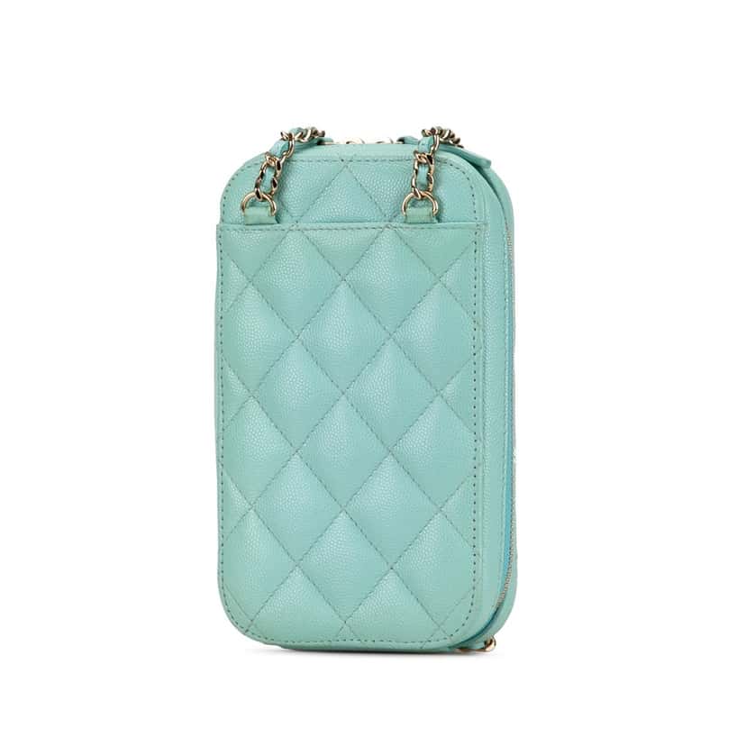 Chanel CC Quilted Caviar Zip Phone Case Blue Leather Very good condition - Back View