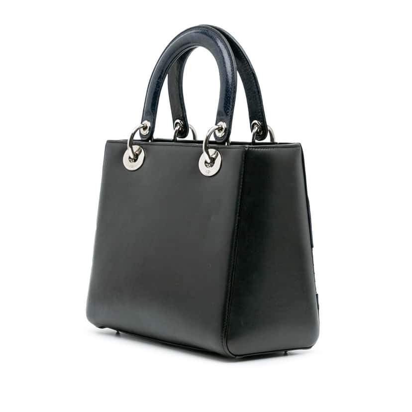 Dior Medium Calfskin Patent Embroidered Valentines Day Heart Lady Dior Black Leather Good condition - Back View