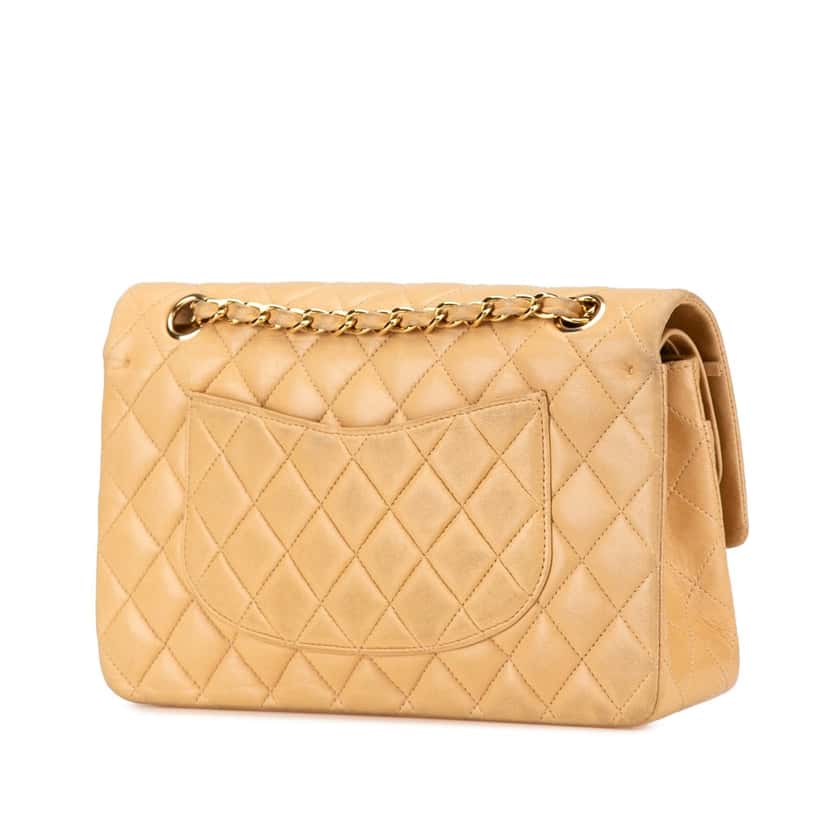 Chanel Medium Classic Lambskin Double Flap Brown Leather Good condition - Back View