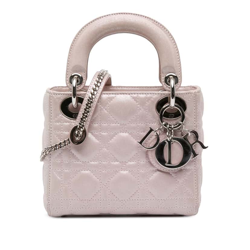 Dior Mini Satin Cannage Lady Dior Pink Leather Good condition - Front View