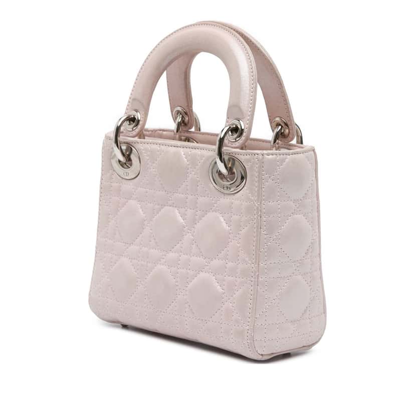 Dior Mini Satin Cannage Lady Dior Pink Leather Good condition - Back View